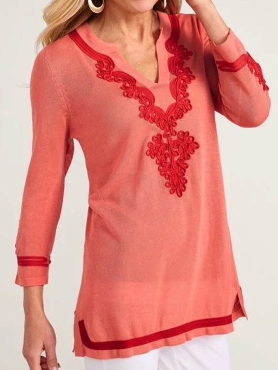 Soft Surroundings Sweaters - Soft Surroundings Palm Beach Sweater Tunic Size XL Coral Red Linen Blend